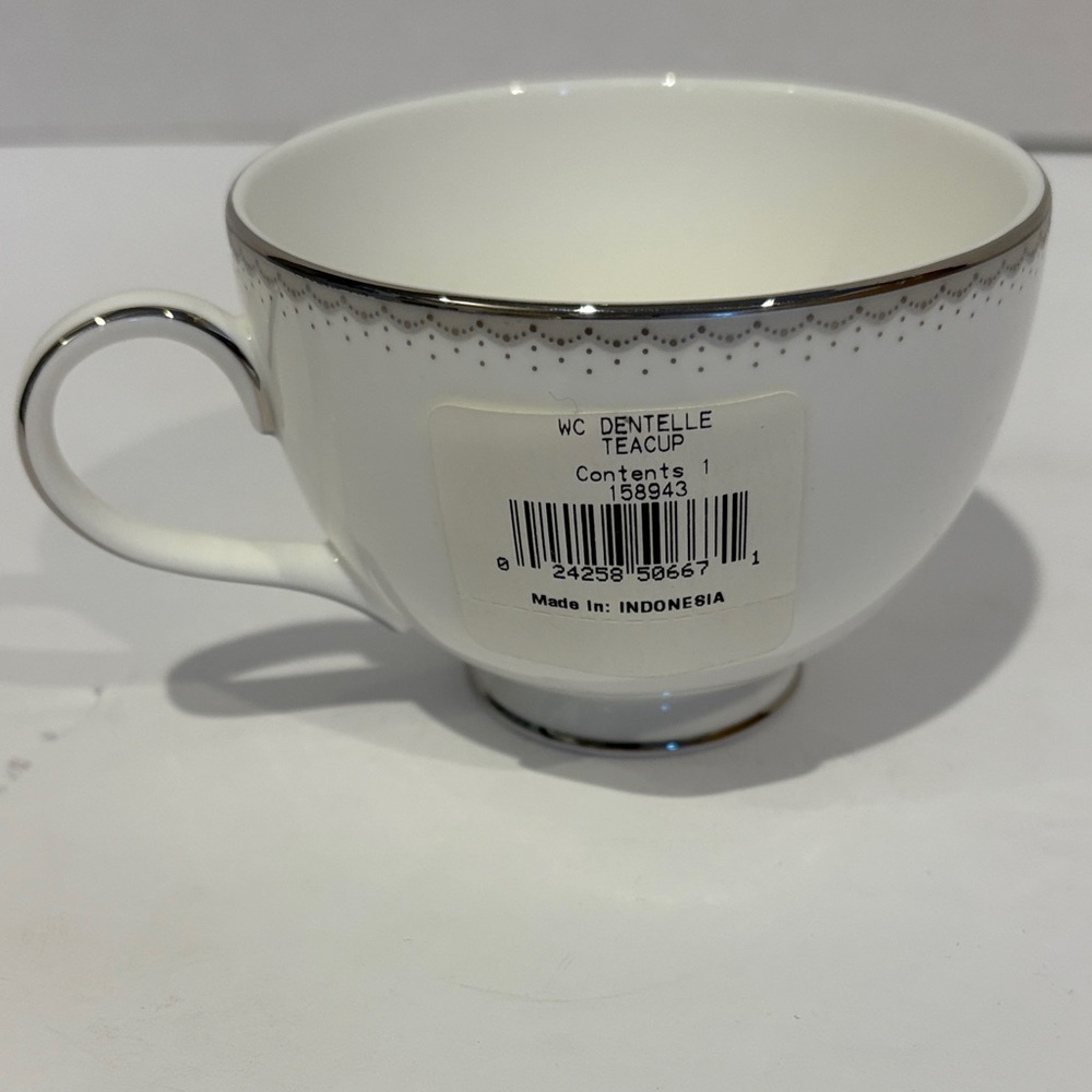 Waterford Dentelle Monique lhuillier Teacup with Silver Trim bn